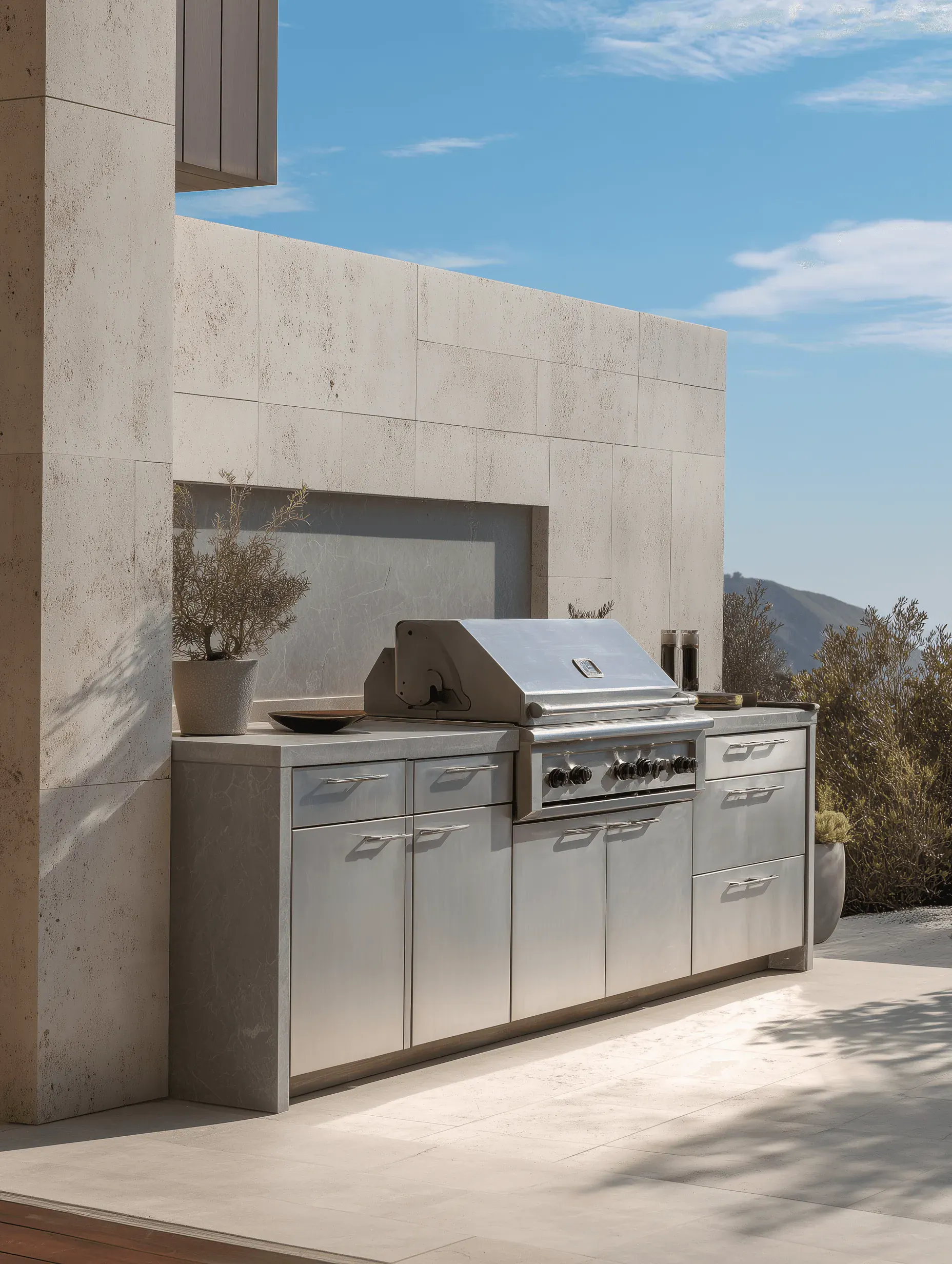 Compact stainless steel outdoor grill kitchen