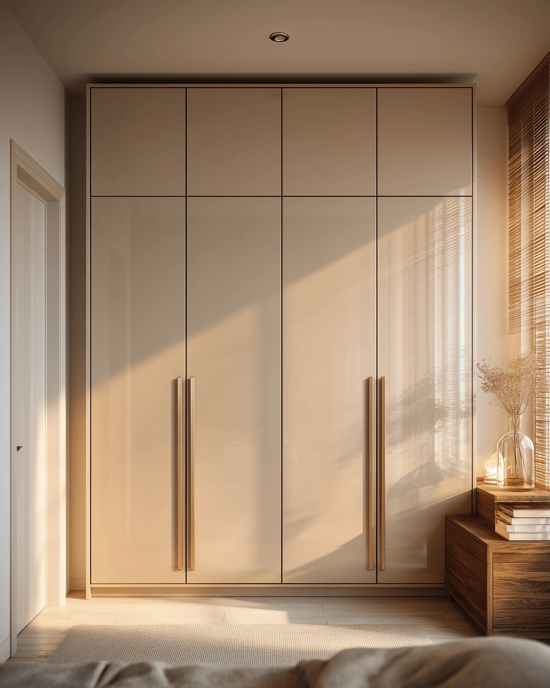 Coordinated bedroom cabinetry designed around the room layout
