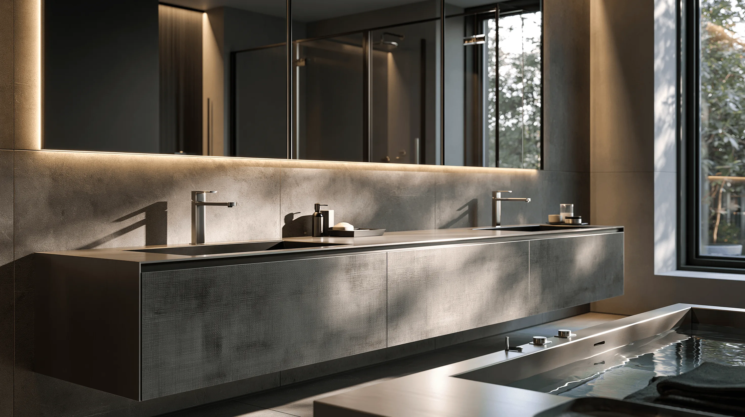 Zovia Dark Grey, Gunmetal & Silver Brushed stainless steel bathroom vanity
