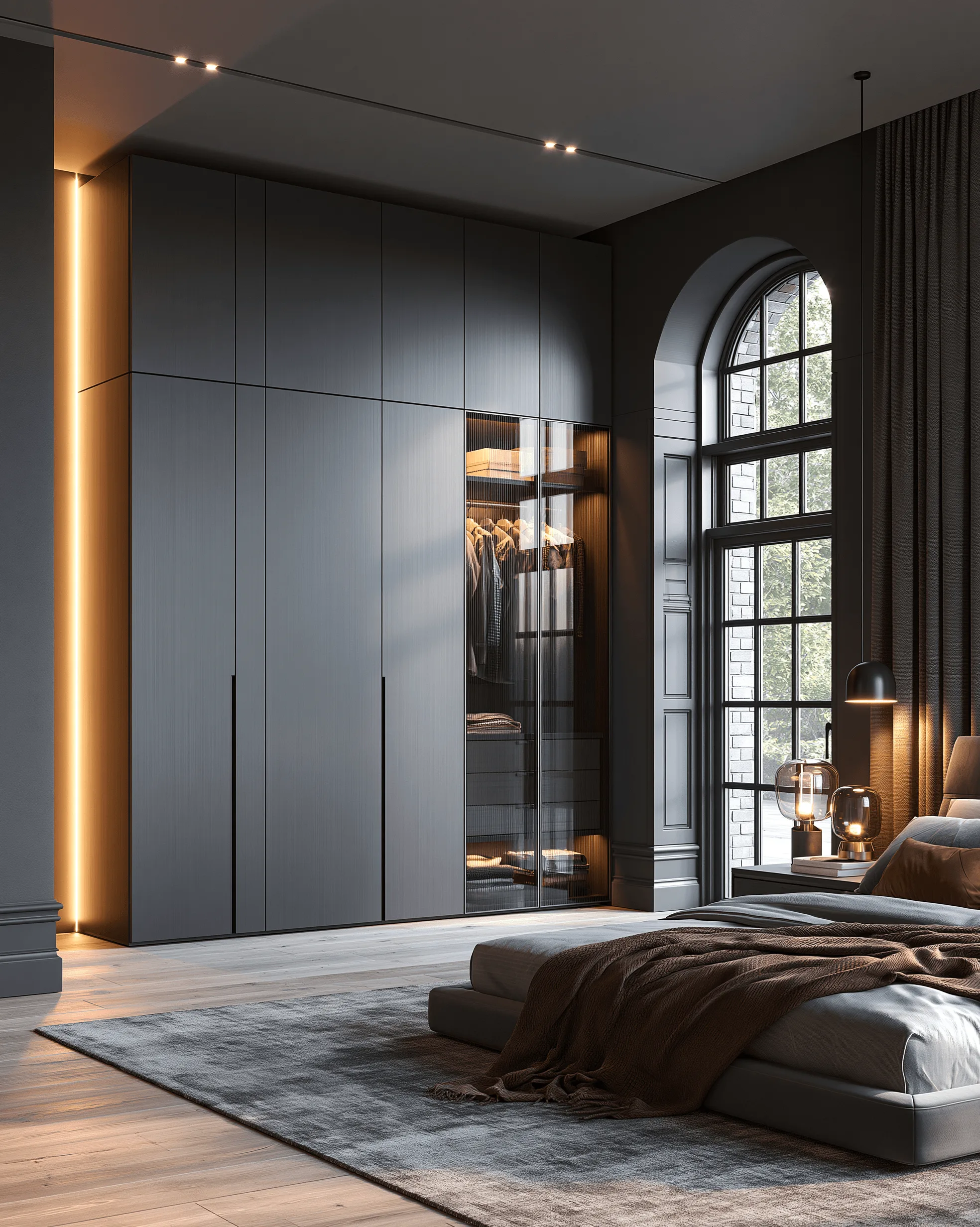 Zovia Dark Grey & Graphite stainless steel bedroom wardrobe