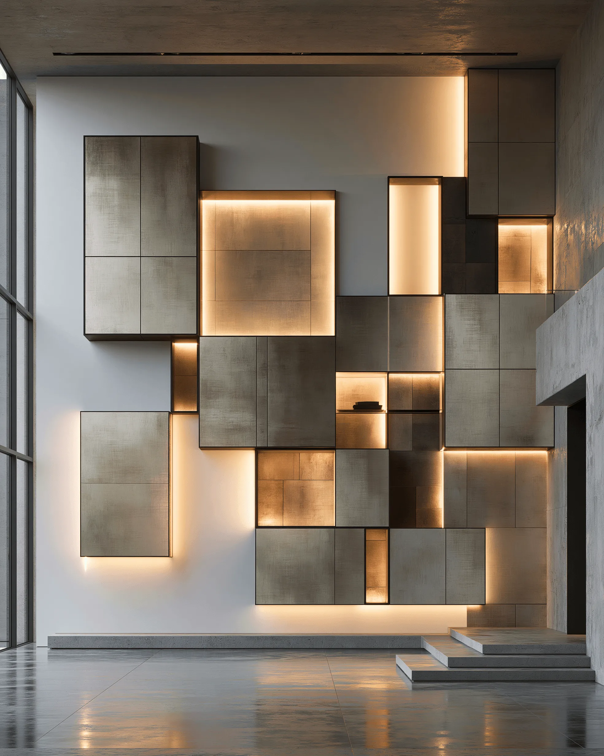 Zovia Floor-to-Ceiling Display Wall stainless steel living room cabinet