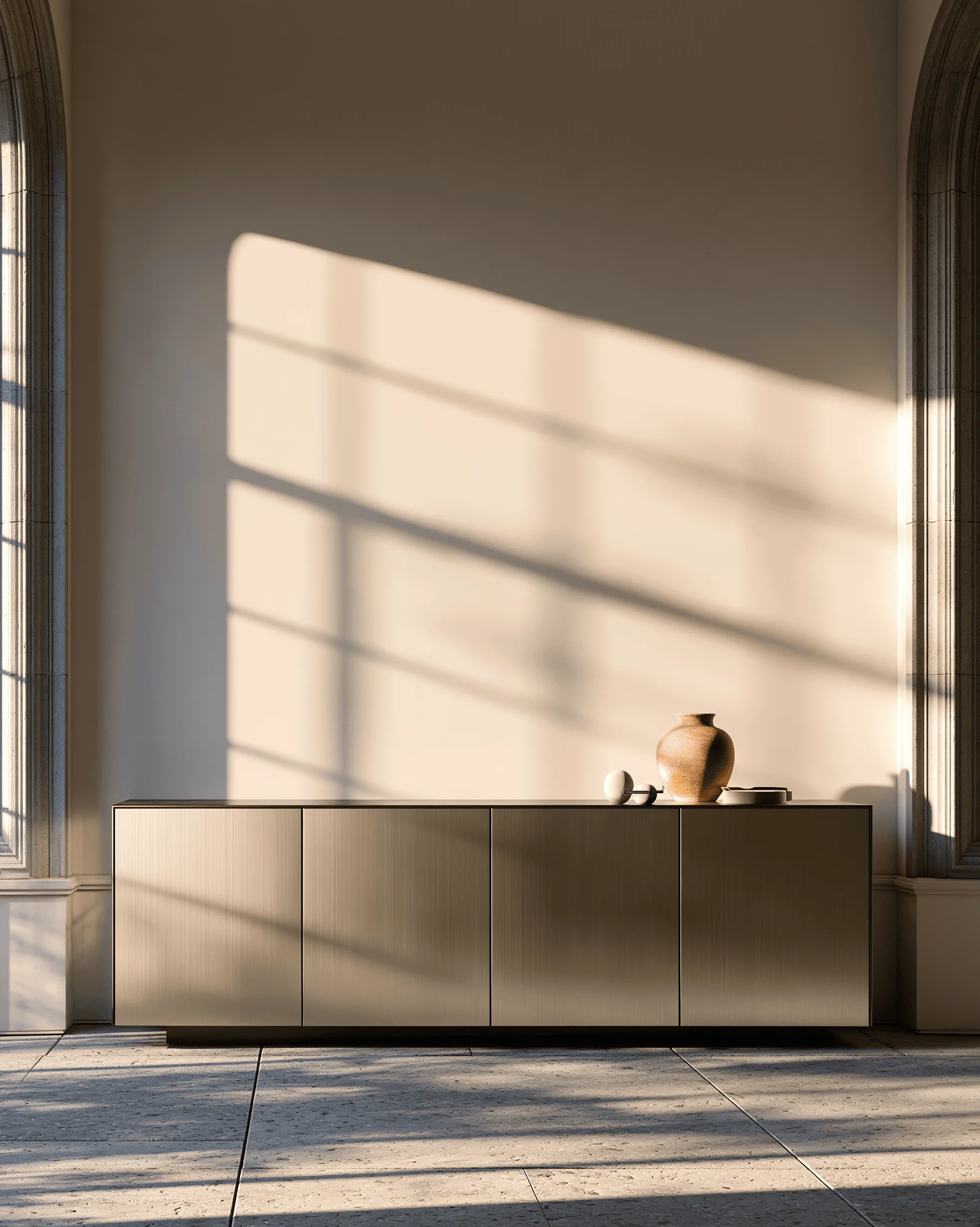 Zovia Sideboard · Brushed Matte & Floating Wall stainless steel living room cabinet