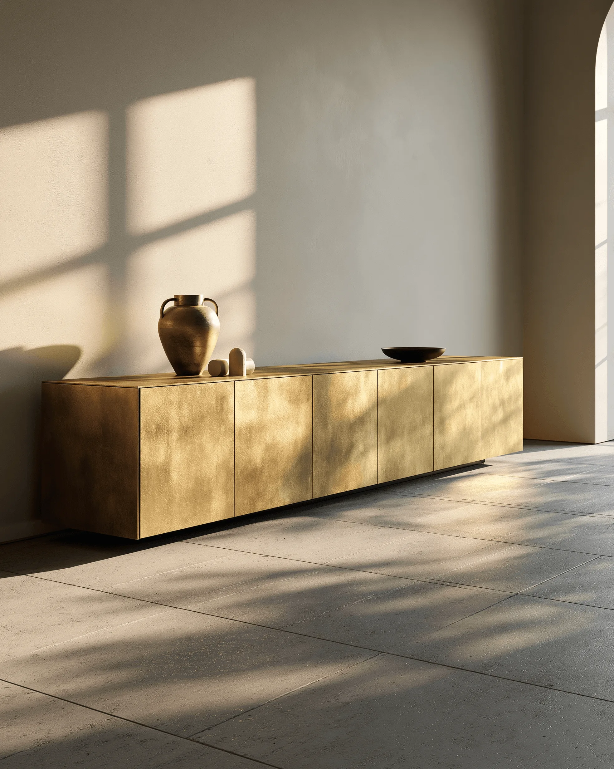 Zovia Sideboard · Brushed Matte & Floating Wall stainless steel living room cabinet