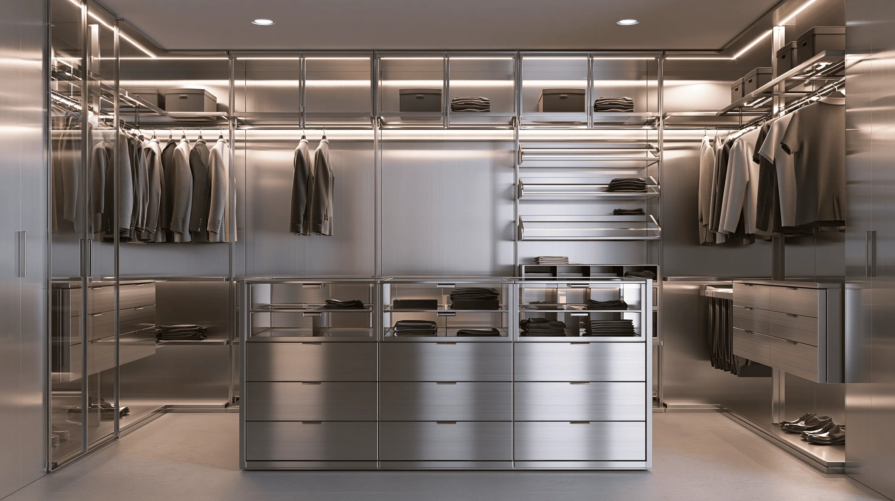 Zovia Silver Brushed & Cool Grey stainless steel wardrobe
