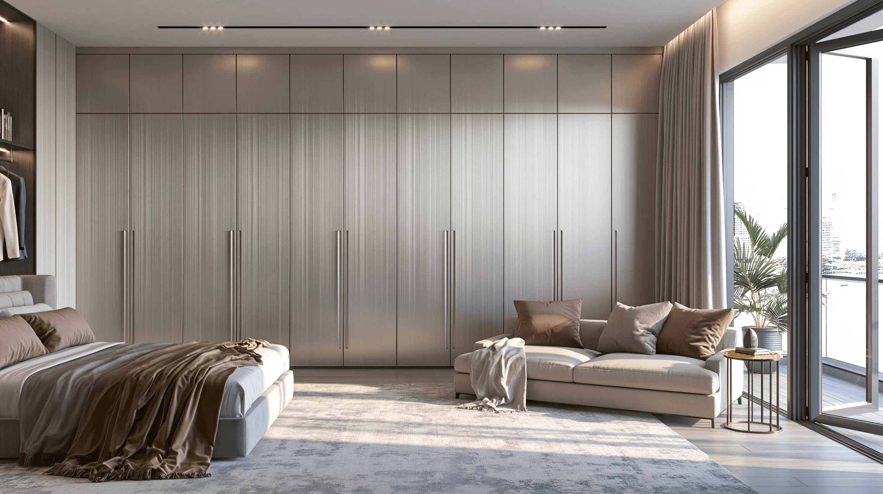 Zovia Warm Tones Ivory, Taupe & Wood stainless steel wardrobe