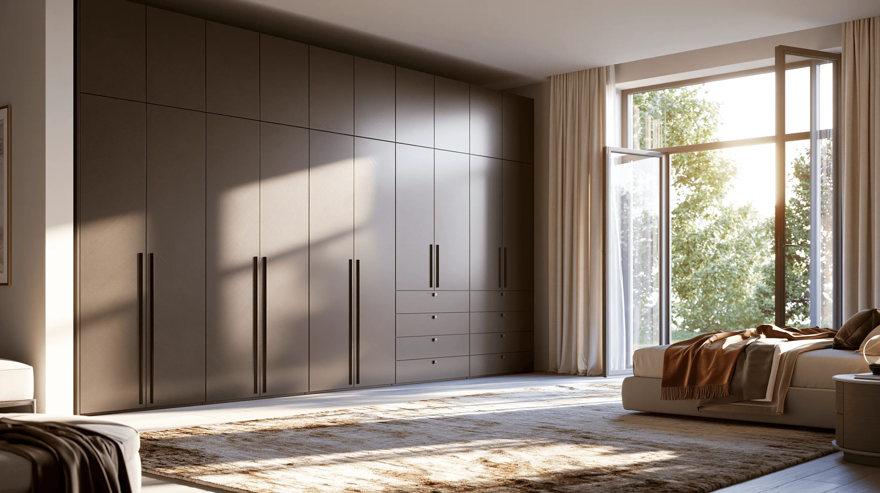 Zovia Warm Tones Ivory, Taupe & Wood stainless steel wardrobe