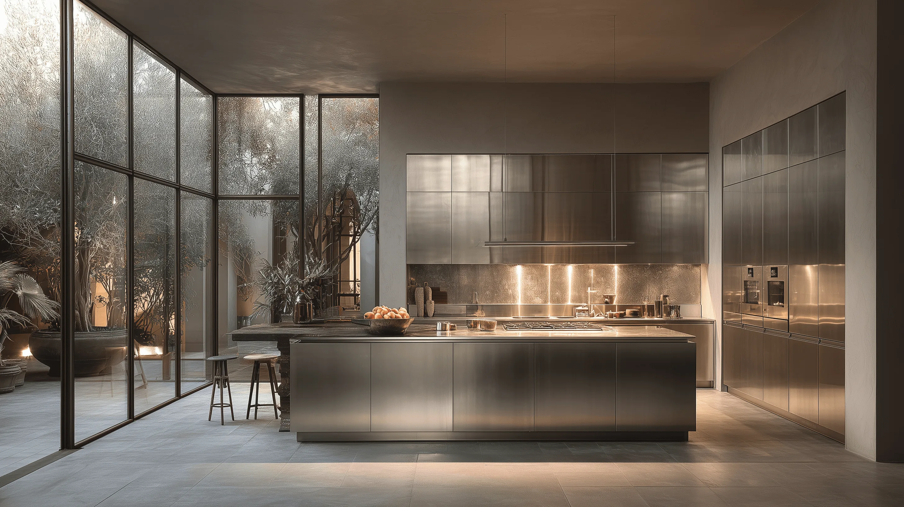 Indoor stainless steel cabinetry application — Modern Villa Kitchen