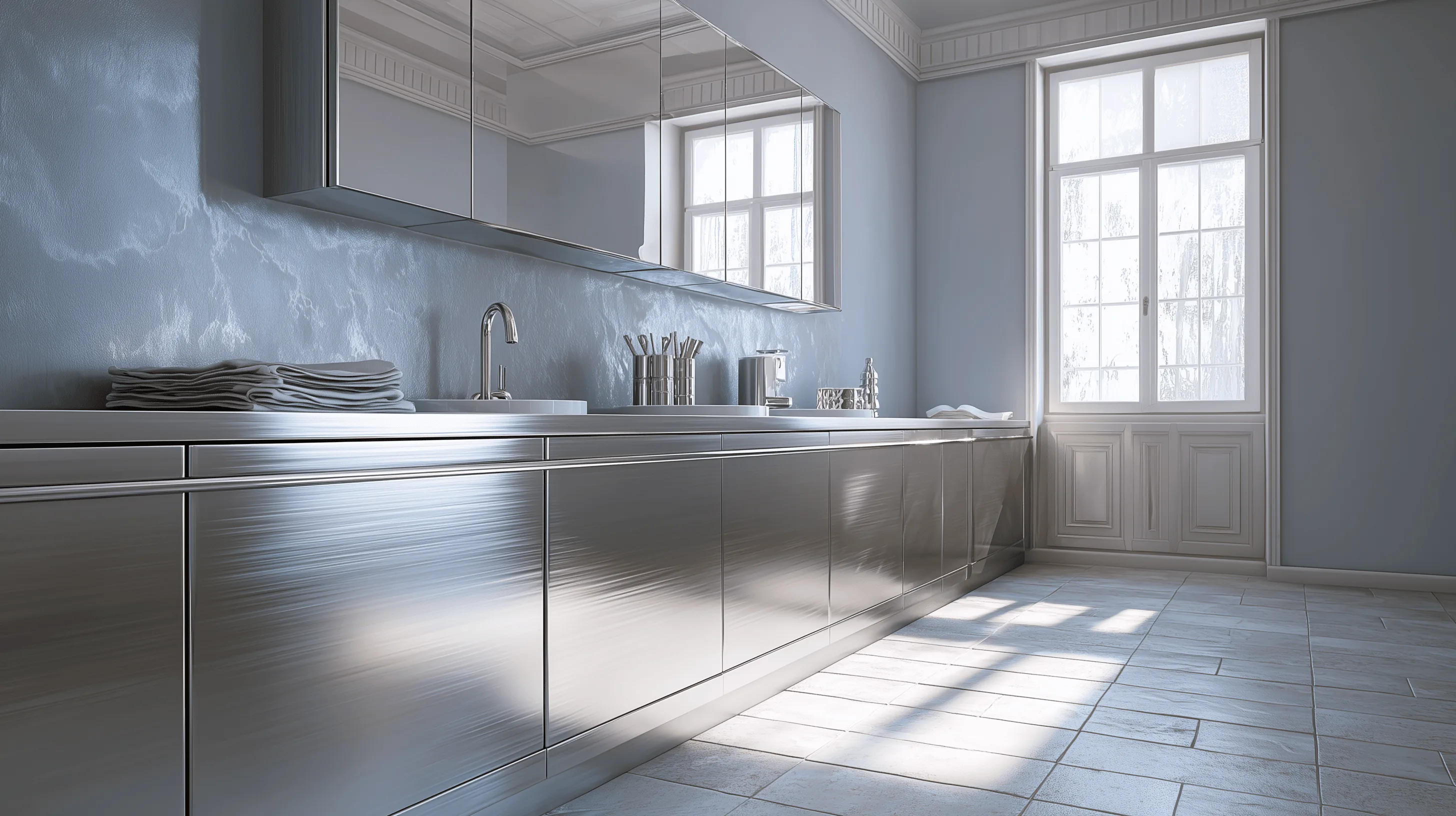 Indoor stainless steel cabinetry application — Designer Bathroom