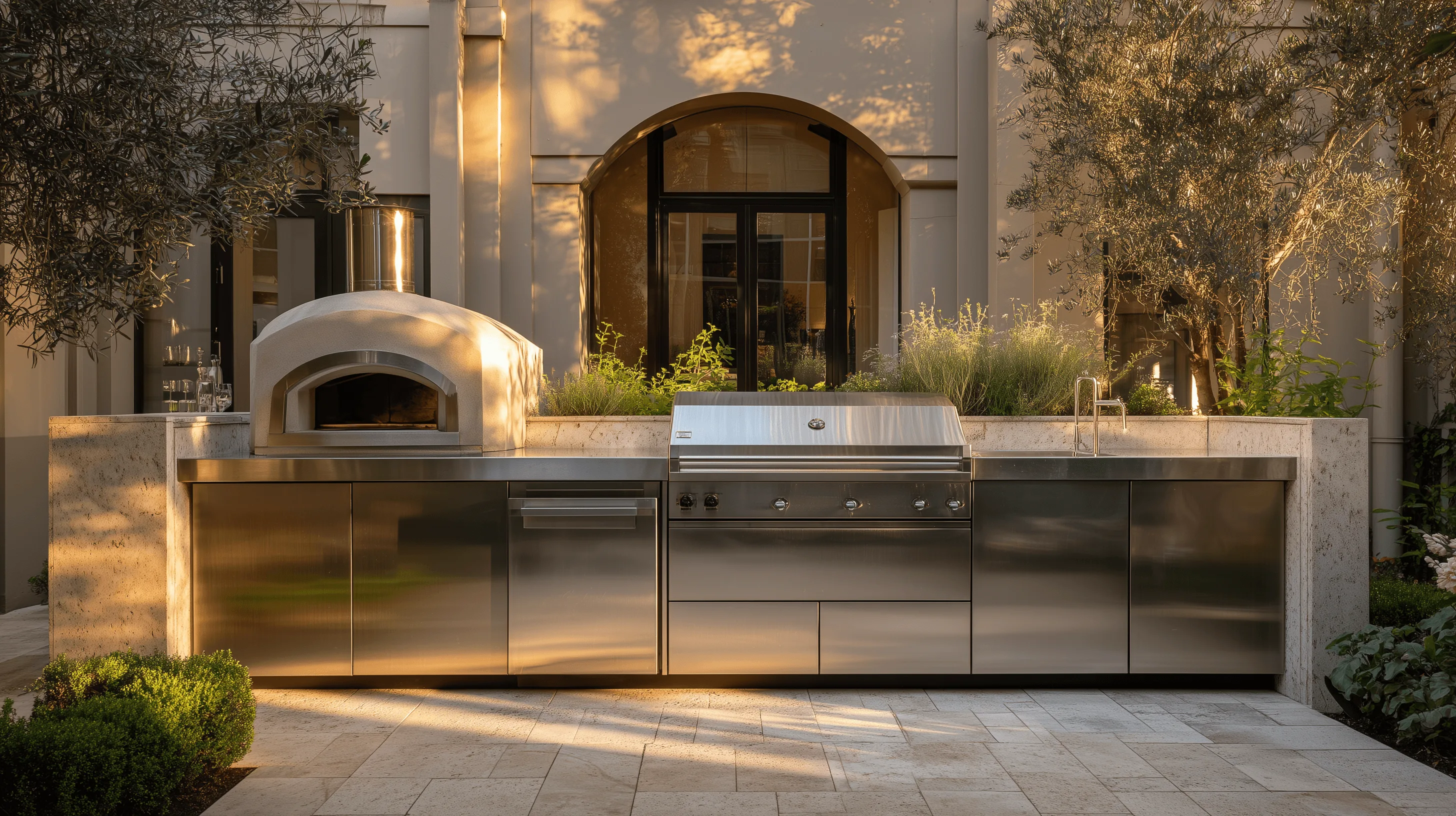 Stainless steel cabinetry application — Garden Kitchen & Pizza Oven